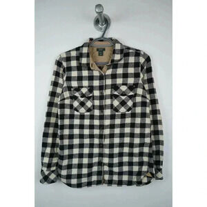 Roots Women's XS Flannel Checkered Black/White Elbow Patch  #619